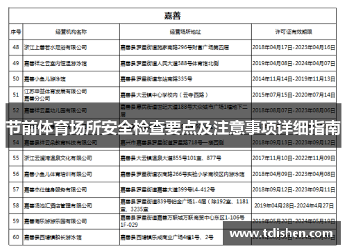 节前体育场所安全检查要点及注意事项详细指南